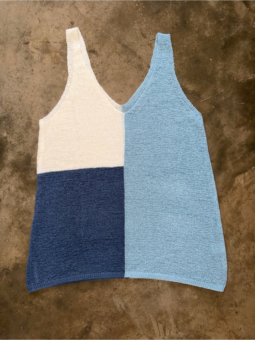 Colorblock Knit Sweater Tank Top Blue Cream Navy Sleeveless Womenβs M Stretch